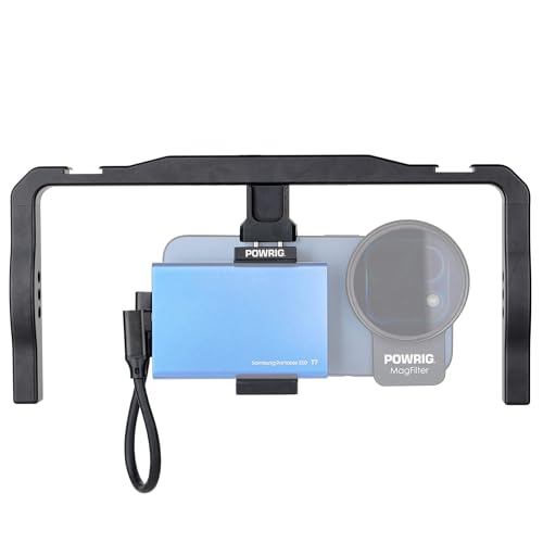 POWRIG Smartphone Video Rig for iPhone16 Pro Max, iPhone 15 Pro Max with External SSD Mount for Samsung T7, T9, T5