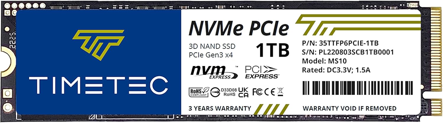 Timetec 1TB SSD NVMe PCIe Gen3x4 8Gb/s M.2 2280 3D NAND High Performan