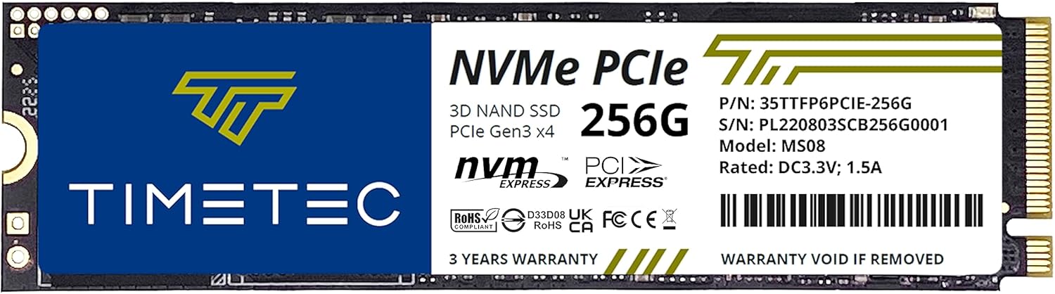Timetec 256GB SSD NVMe PCIe Gen3x4 8Gb/s M.2 2280 3D NAND High Perform