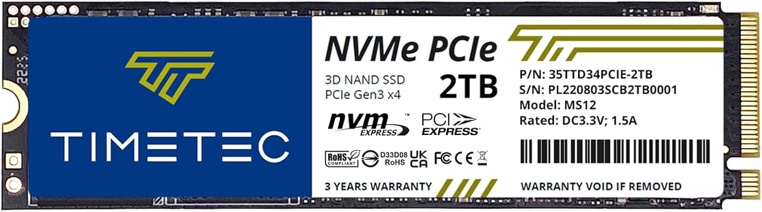 Timetec 2TB M.2 NVMe SSD with 3,400MB/s Speeds for Laptops and Desktop