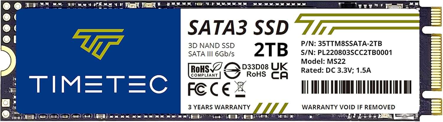 Timetec 2TB M.2 SATA SSD – 6Gb/s, 550MB/s Read, 3D NAND, for Laptop an