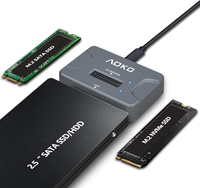 AOKO Portable M.2 NVMe to USB 3.2 SSD Enclosure for PCIe and SATA SSDs