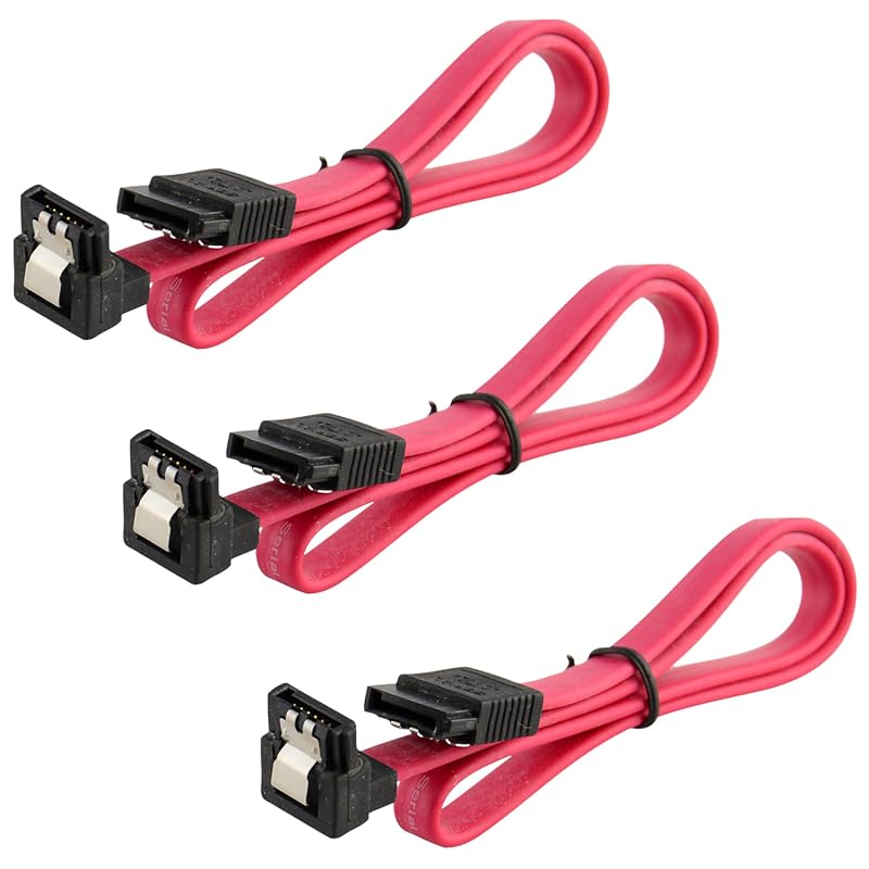 6Gbps SATA III Cable with Right Angle and Locking Latch, 18 Inch, 3-Pa