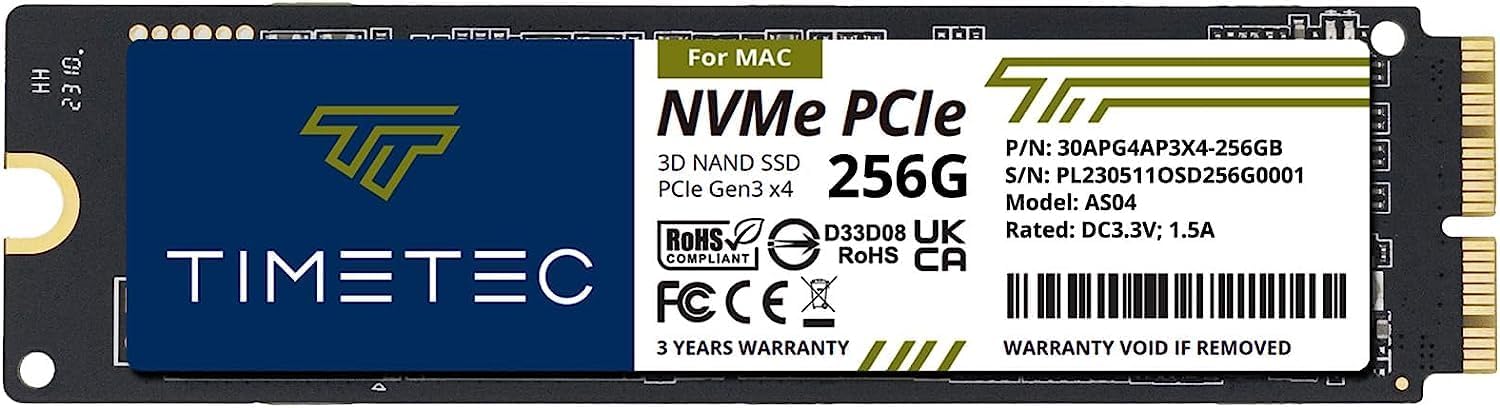 Timetec 256GB NVMe SSD for MacBook Air and Pro 2013-2015 with 1950MB/s