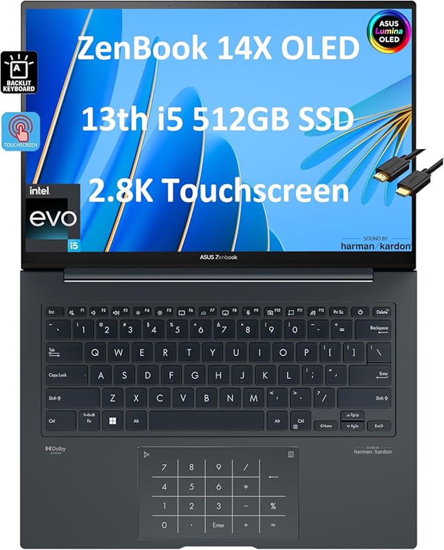 Asus ZenBook 14 OLED Laptop with Intel i5, 8GB RAM, 512GB SSD, and Tou