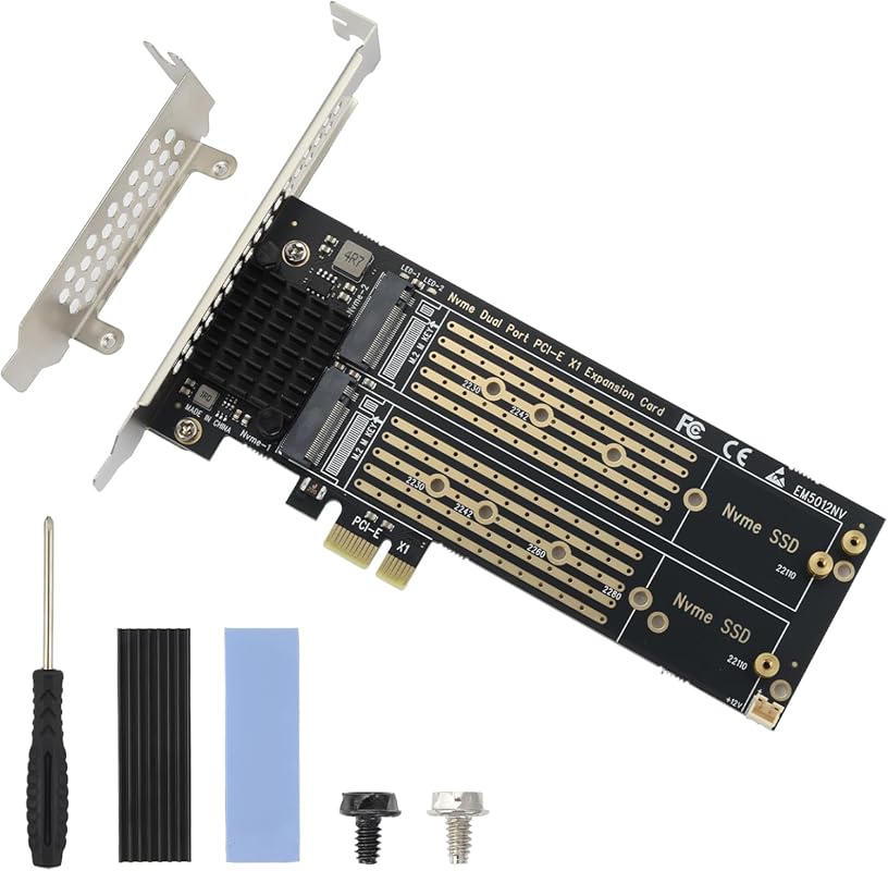 Dual M.2 NVMe to PCIe Adapter with Heatsink and Low Profile Bracket