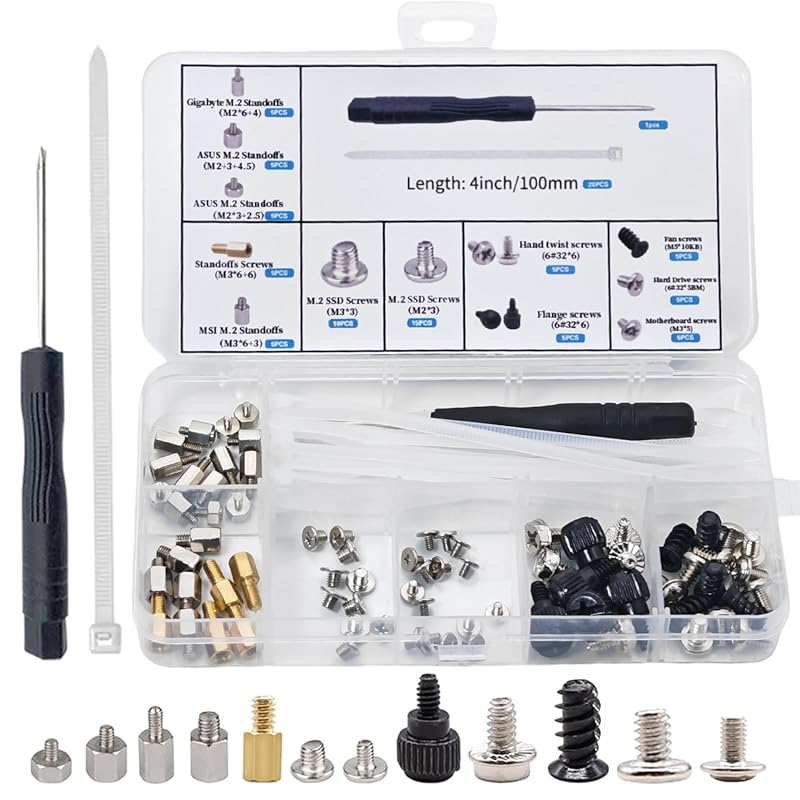 M.2 Screws and Standoffs for SSD, HDD, Fan, and PC Case Mounting