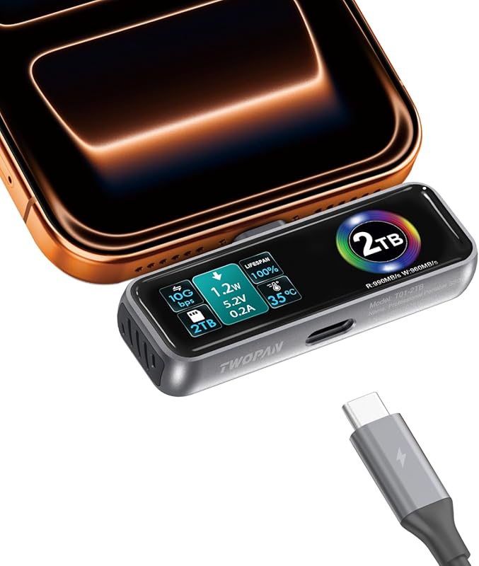 Magnetic Portable iPhone SSD for ProRes 4K 60fps Video Recording, 2TB 