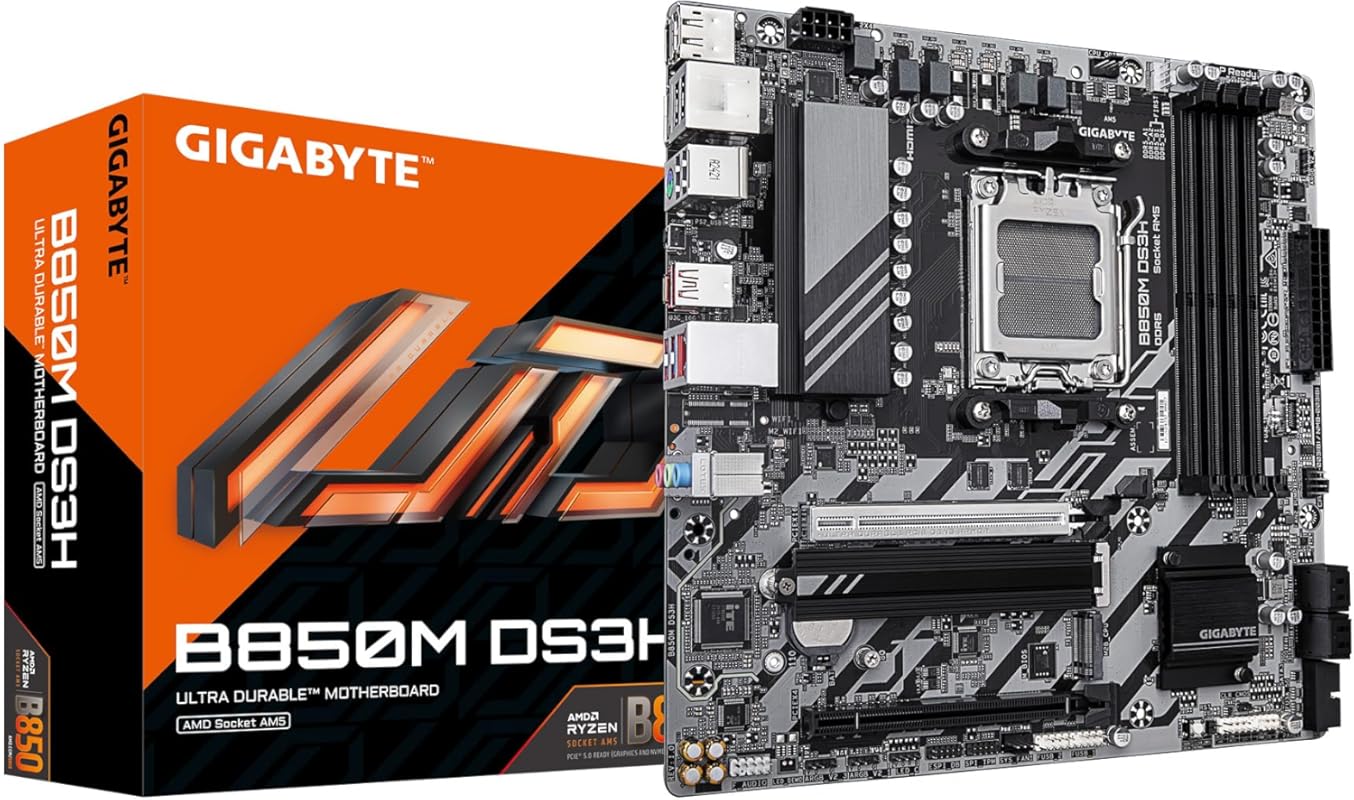GIGABYTE B850M DS3H AMD AM5 LGA 1718 Motherboard, mATX, DDR5, 2X M.2, 