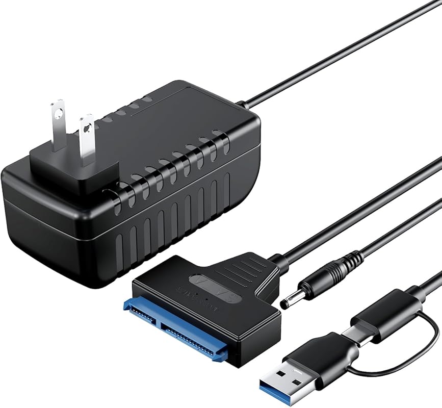 SATA to USB 3.0 and USB-C Adapter for SSD and HDD with Power Supply