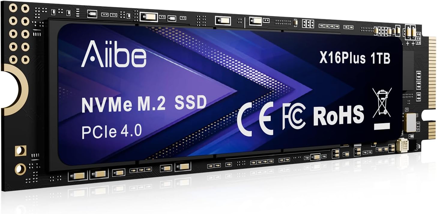 Aiibe X16Plus 1TB NVMe M.2 SSD PCIe 4.0 with 7450MB/s Speed for Gaming