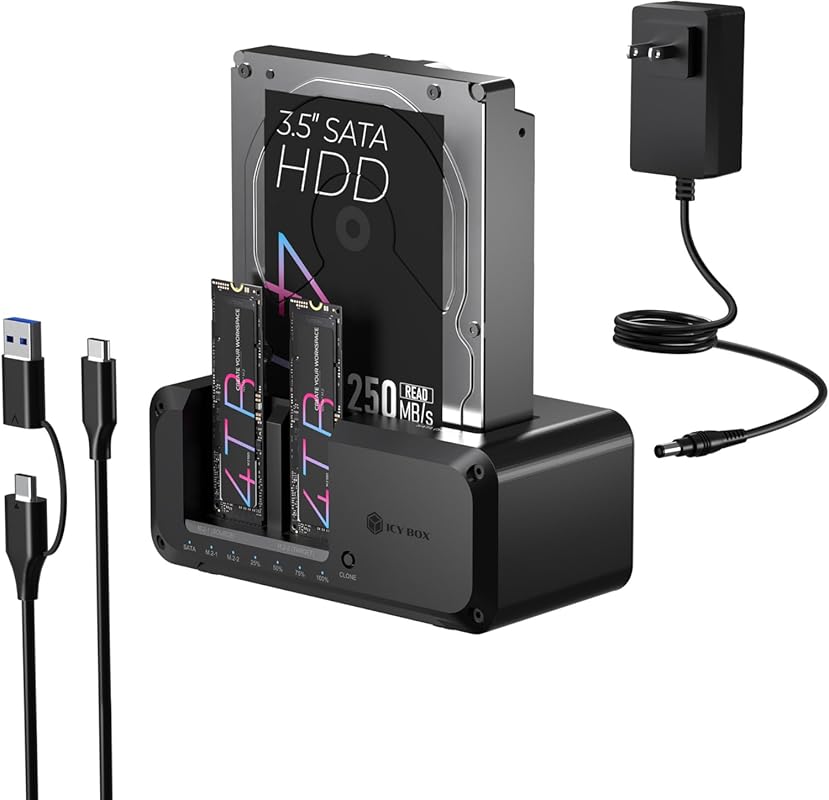 ICY BOX Triple Bay USB-C Hard Drive Dock with Offline Cloning for SSD 