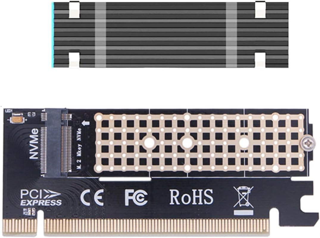 PCIe 4.0 X16 to M.2 NVMe Mkey SSD Adapter Card with M2 Aluminum Heat S