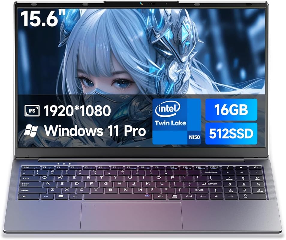 15.6-inch Laptop with 16GB RAM, 512GB SSD, Intel N150, and Windows 11 