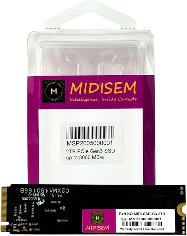 Midisem 2TB PCIe 3.0 NVMe M.2 SSD | Up to 3500/3000MB/s Read/Write | D