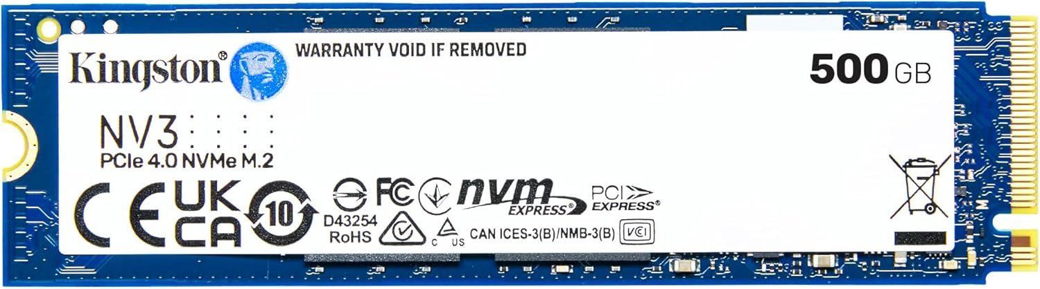 Kingston NV3 500GB M.2 NVMe SSD PCIe 4.0, Up to 5000MB/s, Compact High